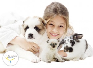 child and puppy and kitten and rabbit